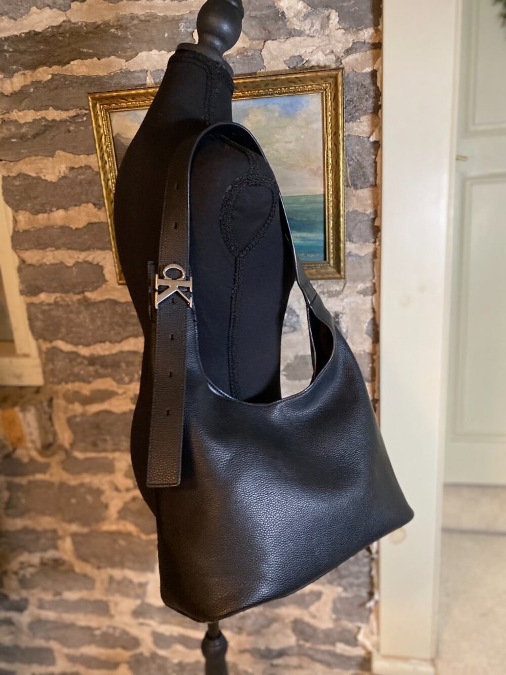 Calvin Klein Archive Hardware Silver Buckle Shoulder Bag Black